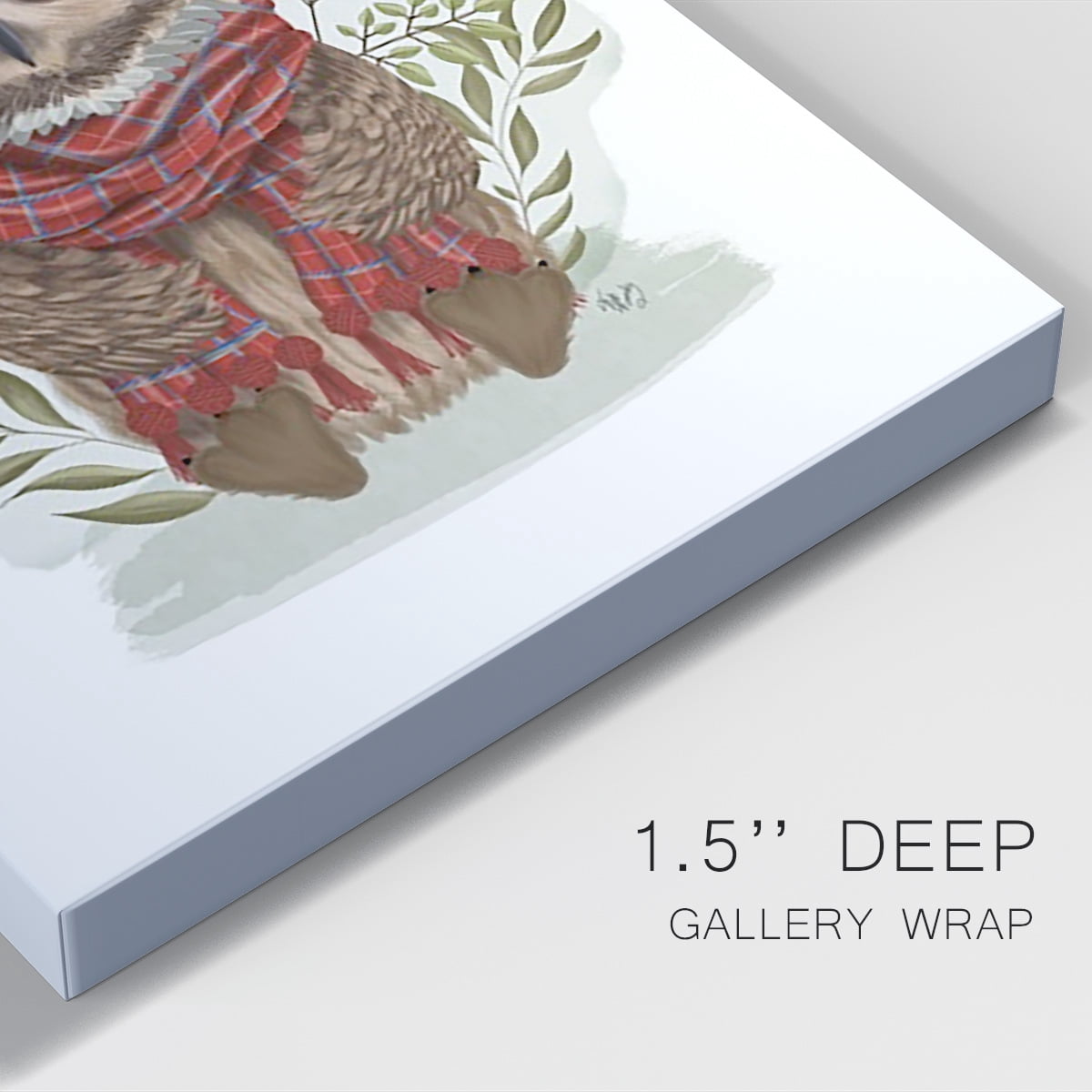 Owl in Tartan Scarf Premium Gallery Wrapped Canvas - Ready to Hang