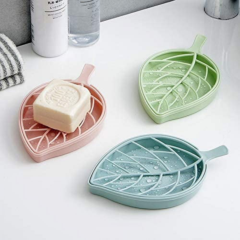 Aeggplant 3 Color Soap Dish,Leaf-Shaped Shower Soap Holder with Draining  Tray,Fashionable Soap Dish for Shower Kitchen,3 Pack