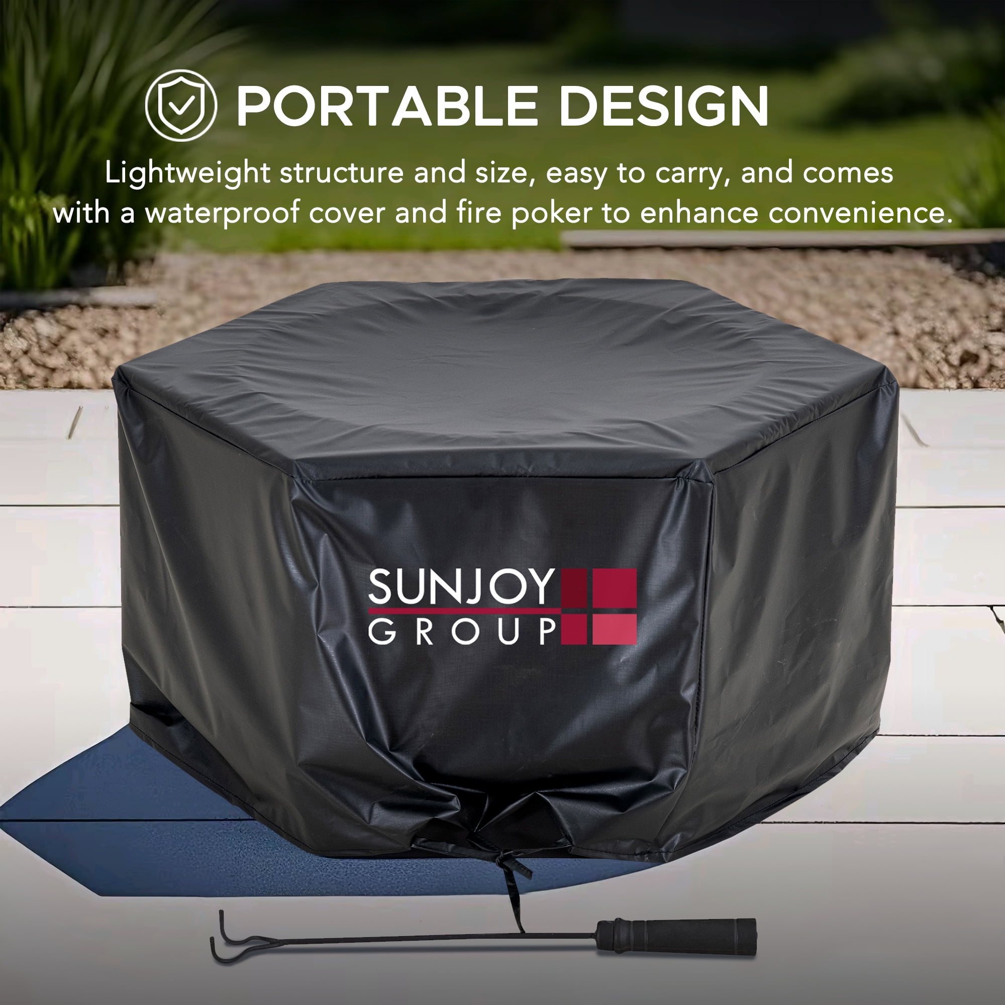 Sunjoy Outdoor 28 In Smokeless Fire Pit with Removable Ash Pan, Outdoor Portable Wood Burning Fireplace with PVC Cover and Fire Poker ,Ideal for Camping, Bonfire, and Backyard, Black