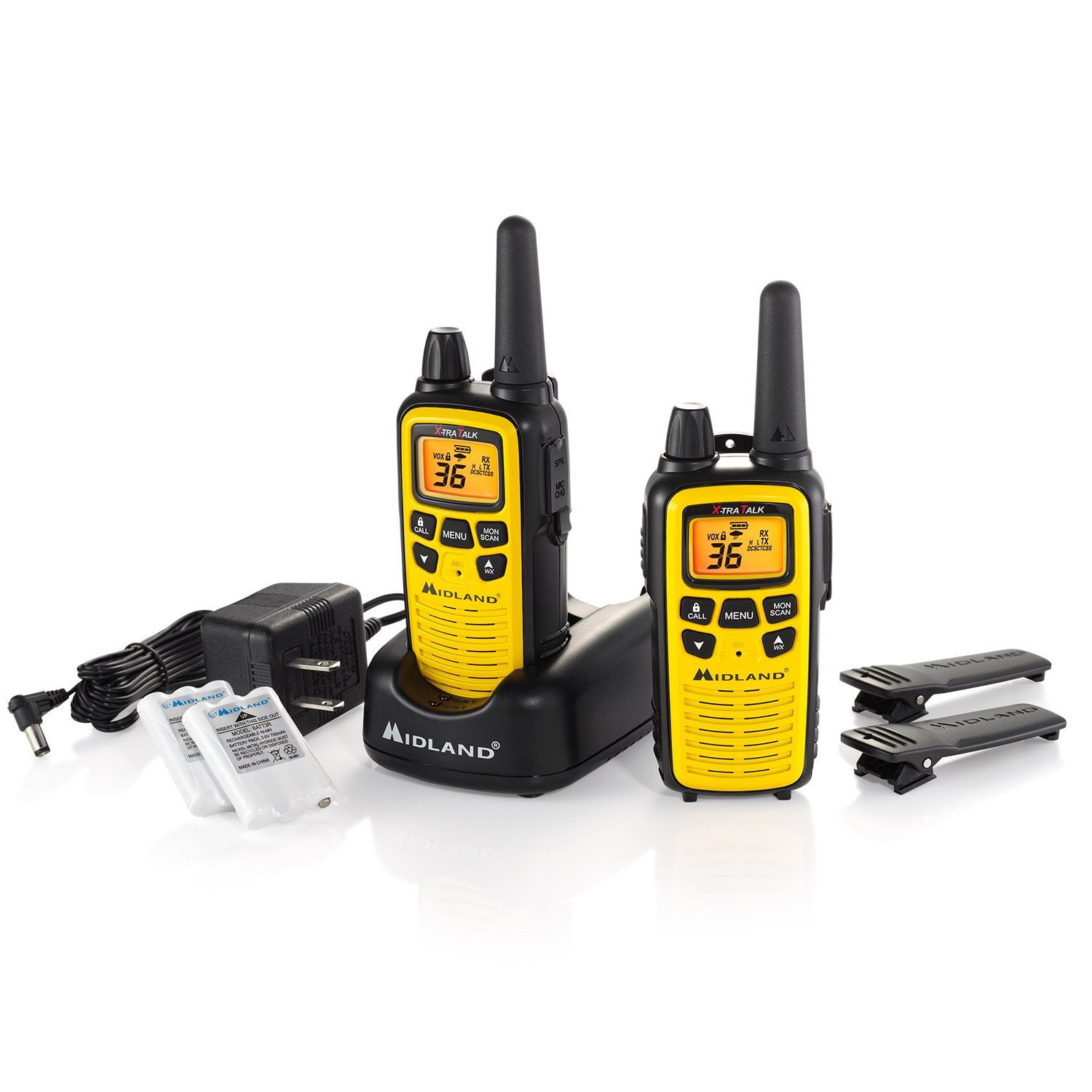 Midland T61VP3 36 Channel FRS Two-Way Radio Yellow/Black Up to 32 Mile Range Walkie Talkie Pack of 6 