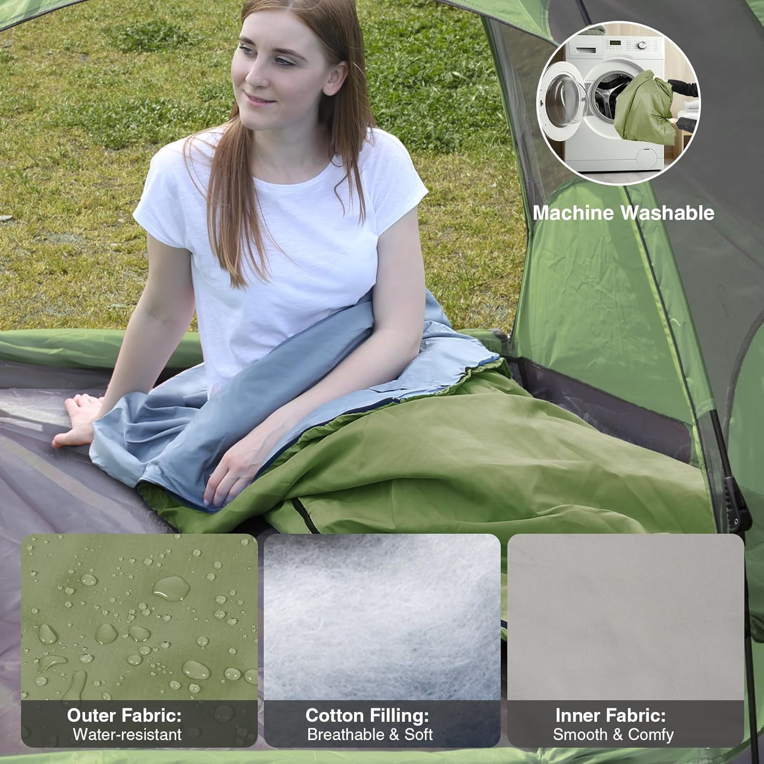 Ultra Lightweight Sleeping Bag for Backpacking, Hiking, Comfort Adults Warm Weather, with Compression Sack
