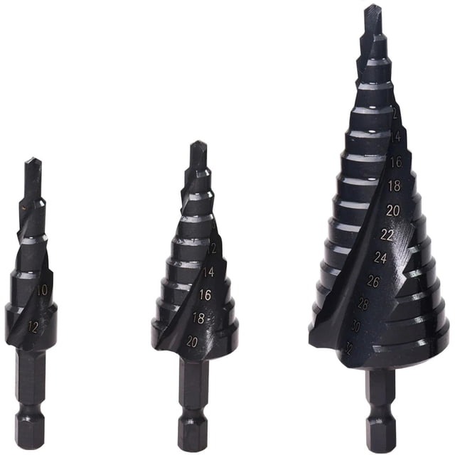 Brocas Escalonadas HSS BlakBroc 3 Pzas 1 x 4-12mm 1 x 4-20mm 1 x 4-32mm 2.4cm Zanco Escalonadas Acero Alta Velocidad. VentDepot MXBLB-001