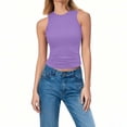 thumbnail image 2 of HVOBTTY Women's Summer Basic Solid Color Round Neck Ribbed Knit Sleeveless Slim Stretch Versatile Daily Soft Sport Tank Top Purple, XL, 2 of 5