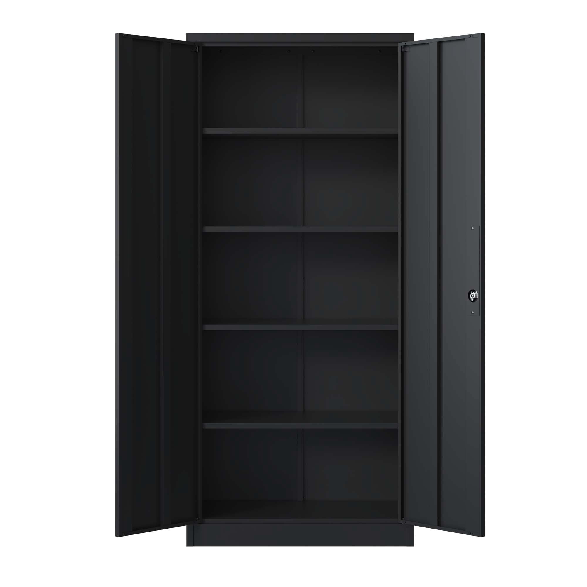 Metal Garage Storage Cabinet, Black Tool Steel Locking Cabinet with Doors and 3 Shelves