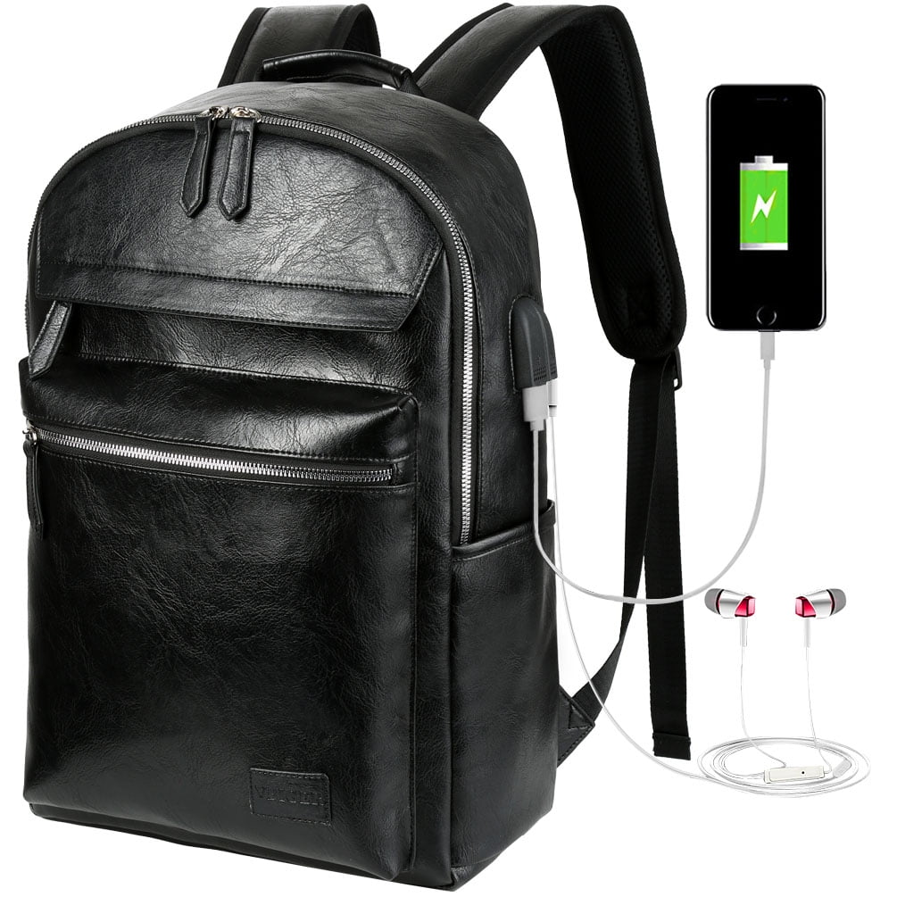 black leather travel backpack