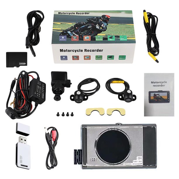 Cámara De Salpicadero De Moto Delantera Y Trasera 480P/720P Usb Recargable Con Cámara Dual 32G Tarjeta De Memoria Lector De Tarjetas Grabadora De Datos De Motocicleta Minnieouse VI005159-00