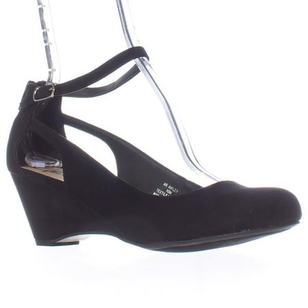 - Womens AR35 Miley Ankle-Strap Wedge Pumps, Black, 8 W US