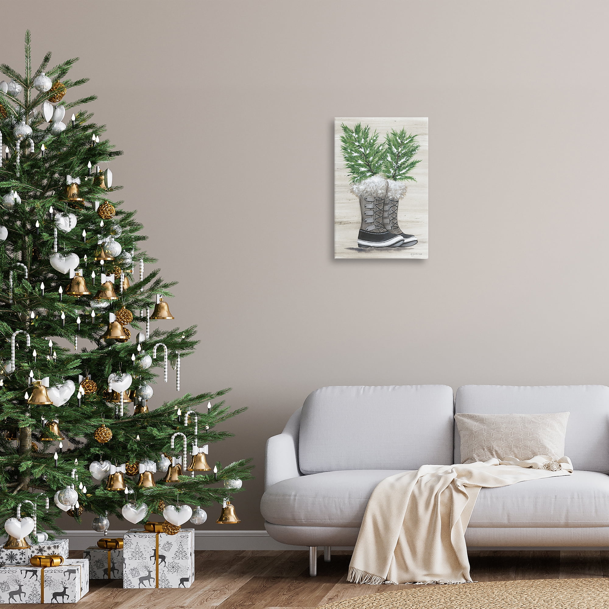 Stupell Industries Winter Sprigs in Boots Botanical & Floral Painting Gallery Wrapped Canvas Art Print Wall Art, 16 x 24
