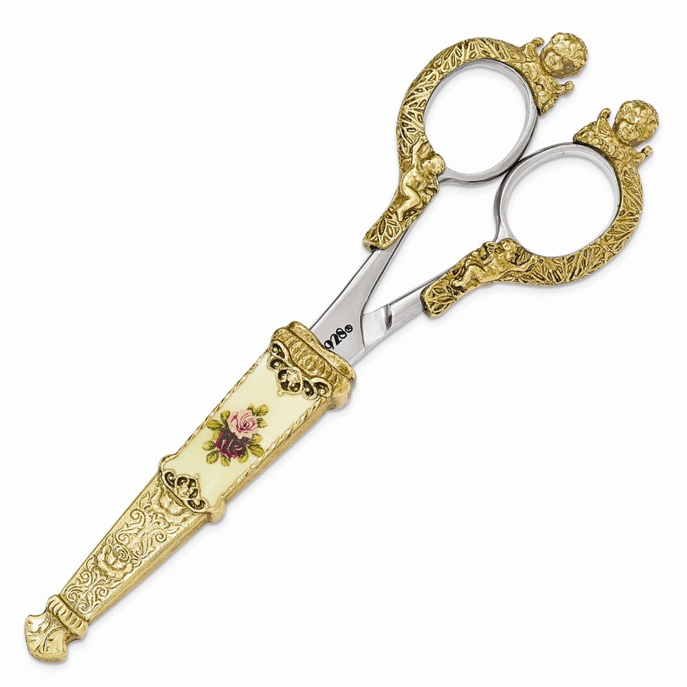 Fashion 1928 Small Gold-Tone Floral Manor House Scissors Made In United  States bf178