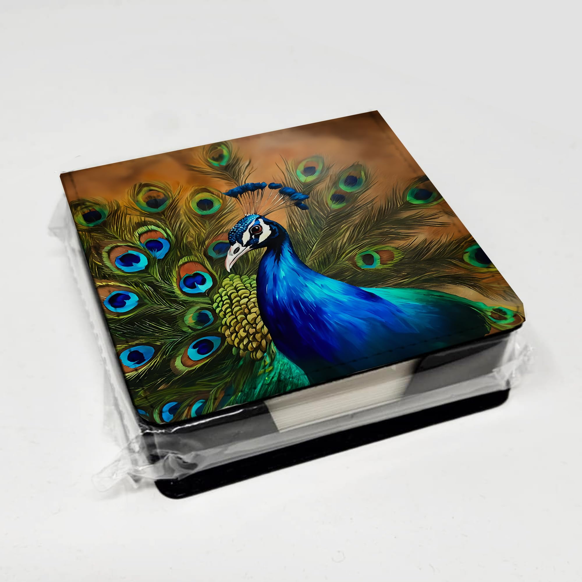 Caroline's Treasures Peacock PU Leather Note Paper Holder with Artist-Designed Cover, Desk Accessory, Office Gift