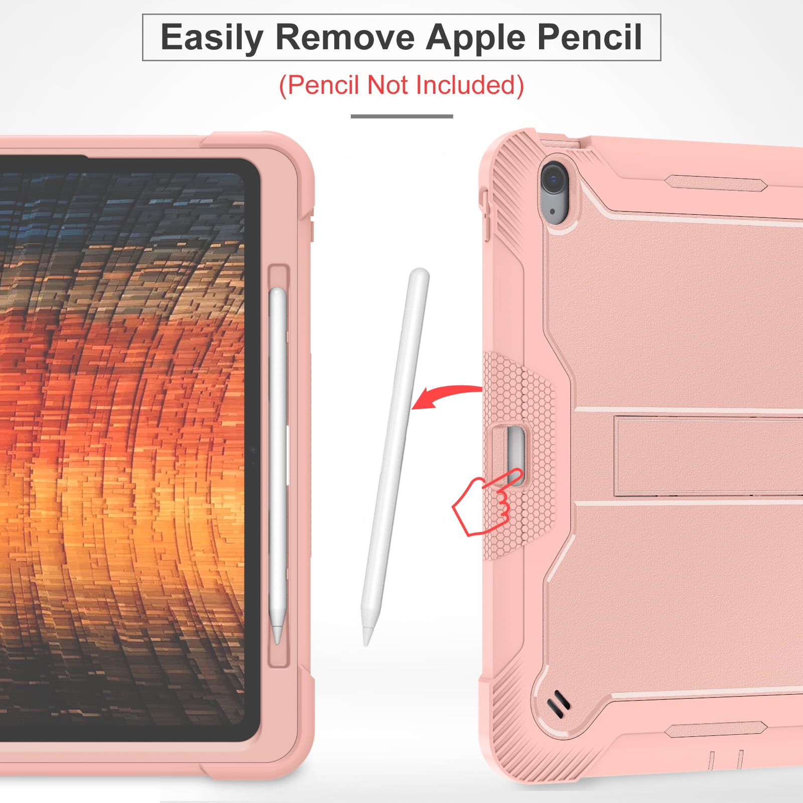 Dteck Case for iPad Air 13-inch (M2) 2024, iPad Air 13 Inch Case with Kickstand and Pencil Holder, Heavy Duty Shockproof Protective Cover for Kids,Rosegold