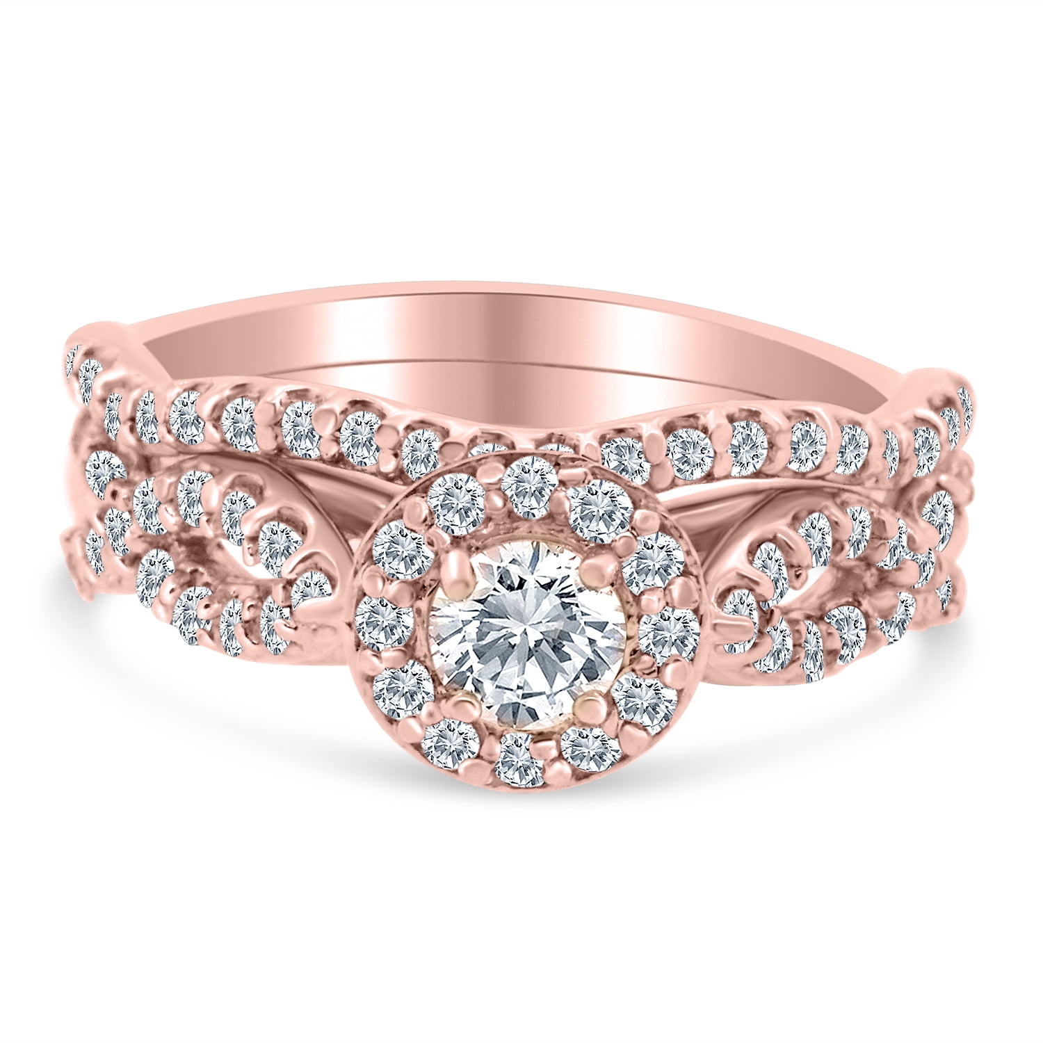 1.00 Carat TW Women's Diamond Eternity Bridal Set in 10k Rose Gold (G-H Color, I1-I2 Clarity, Engagement ring and Wedding Band)