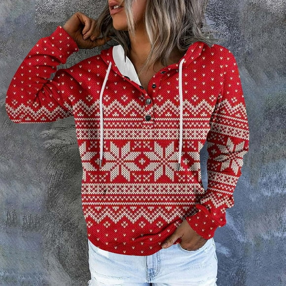 EGNMCR Christmas Sweatshirt Women's Christmas Printed Loose Sleeved Hoodie Sweater Top Hoodies for Women