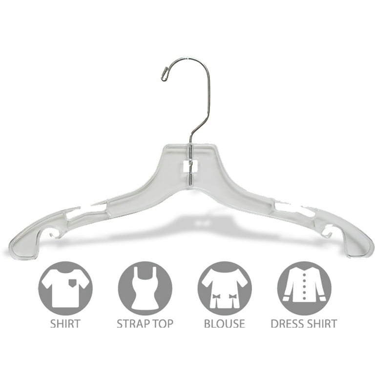 Clear Plastic Junior Top Hanger, Small 14 inch Space Saving Teen hangers  with Notches and 360 Degree Chrome Swivel Hook (Set of 50) by International