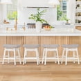 thumbnail image 3 of Carolayne 24 Inch Counter Height Bar Stools Set of 4, Upholstered Saddle Seat with Solid Rubber Wood Legs for Kitchen Island, Light Grey Linen, 3 of 7