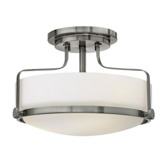 3 Light Medium Semi-Flush Mount in Transitional Style 14.5 inches Wide By 10 inches High-Brushed Nickel Finish-Etched Opal Glass Color-Incandescent