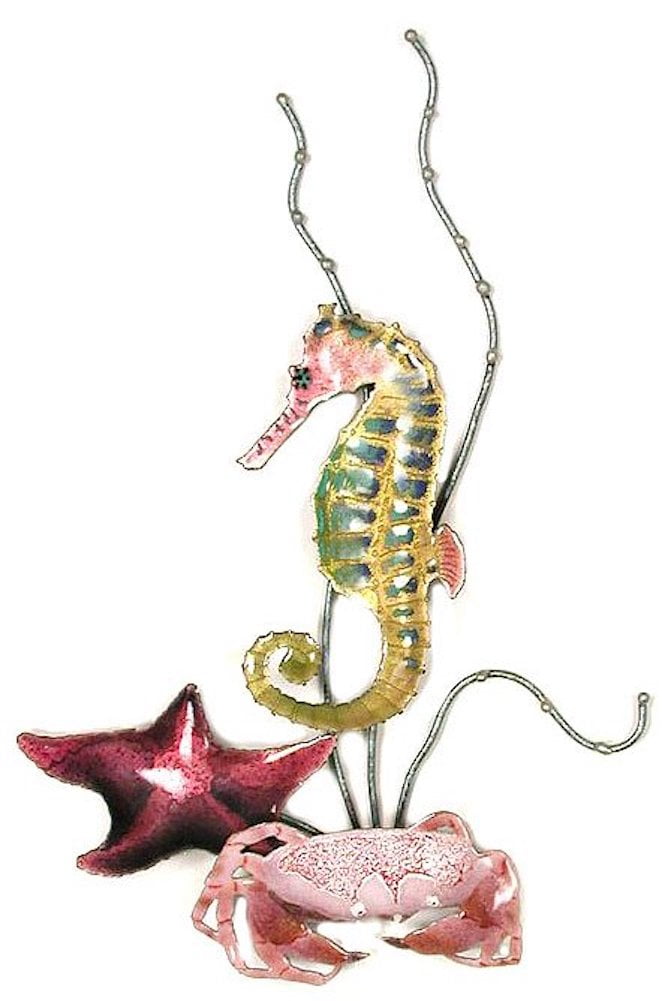 Bovano - Wall Sculpture - Rainbow Seahorse (L) w/ Starfish & Crab