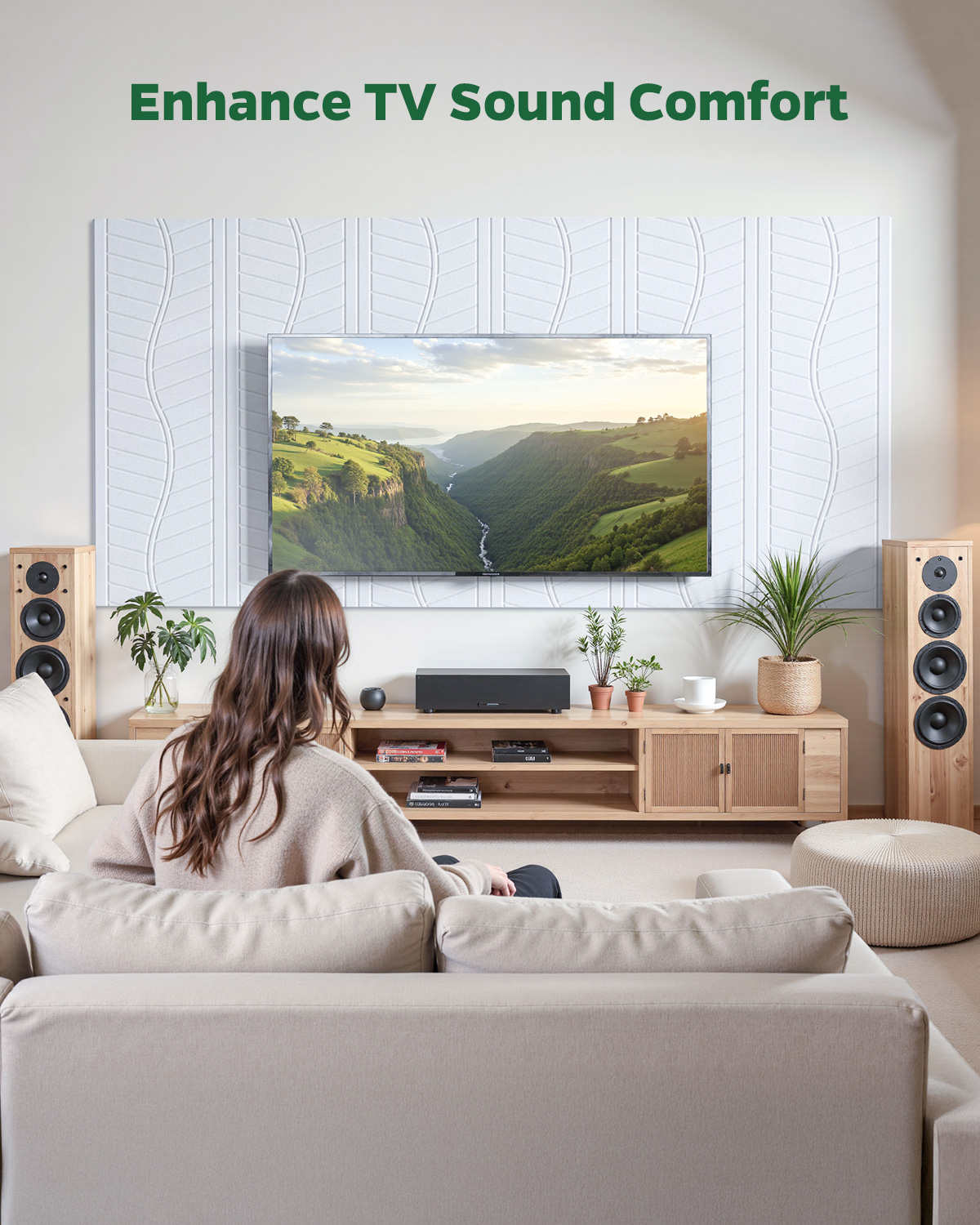 Kuchoow Acoustic Panels Self-Adhesive Sound Absorbing Panel for Recording Studio, 6 Pack Leaf Textured Decorative White Art Ceiling Tiles Sound Panel for Home Gaming Room 17" × 12" × 0.4"