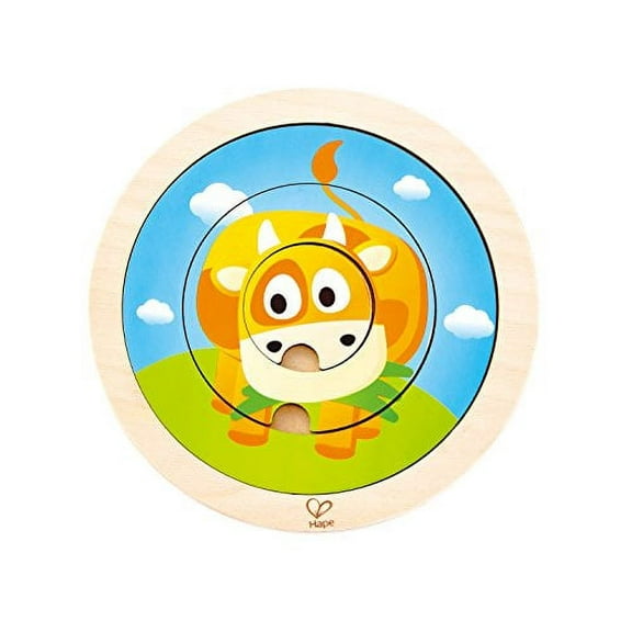 Hape 2-in-1 Spinning Farm Puzzle Game, Multicolor, 5'' x 2''