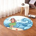 thumbnail image 4 of Hawaiian Hula Dance Cartoon Hibiscus Wave Round Carpet - AH, 4 of 5