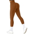 thumbnail image 7 of YIFUNIN Women's Solid Color Hip Lifting Yoga Pants, Ribbed Knit Fitness Leggings for Exercise Workout, High Waist Tummy Control,Brown S, 7 of 7