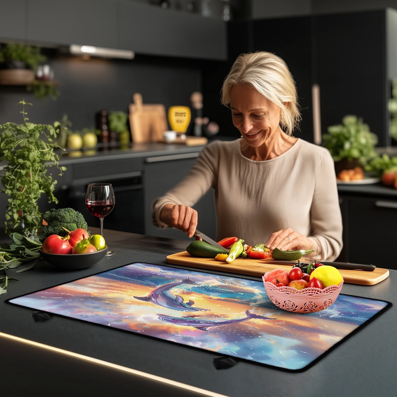 Renewold Stove Cover for Cooktop, Electric Stovetop Protector Cover Non-skid Induction Electric Stove Burner Cover Multipurpose Mat Easy to Clean, Dolphin Sea