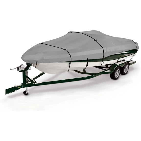SavvyCraft V-hull Fishing, Ski, Prostyle Bass Trailerable Boat Cover Fits 16'-18.5'L beam width to 98" Grey