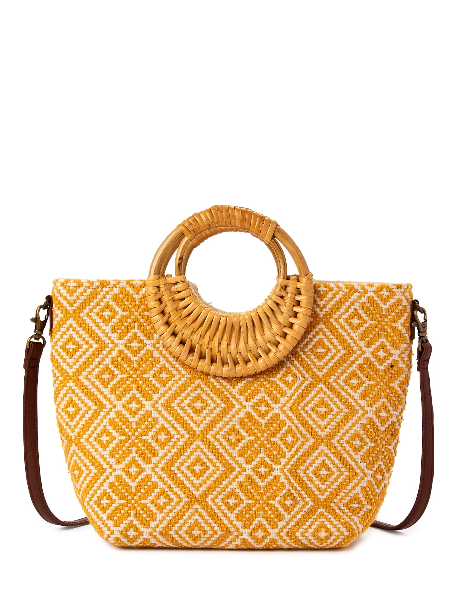 Twig & Arrow Women's Adult Crossbody Tote Bag with Wicker Handles Natural