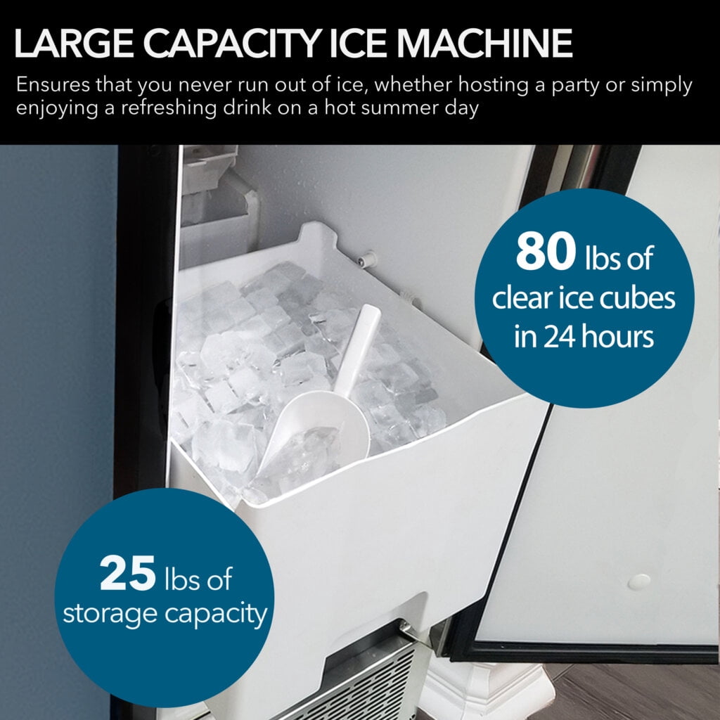 Whynter 15" Built-In Stainless Steel 80lb Capacity Clear Ice Cube Maker, Inline Water Filter UIM-502SS