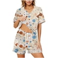 thumbnail image 2 of Dxzfnsa Womens Pajama Sets Short Sleeve Lounge Sets for Women Printed Jogger Pajama Set 2 Piece Pj Sets With Pockets S-2XL, 2 of 7