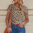 thumbnail image 6 of KLL Women 's Crew Neck Bodysuit Jumpsuits Leopard Print-2 Print Short onesies Stretch T Shirts, 6 of 7