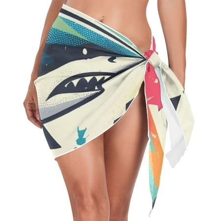 Colorful Sharks Women Coverups Beach Cover Up Chiffon Swimsuit Bikini Wrap Short Skirt Beach Slit Tie Waist