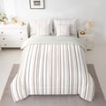 thumbnail image 3 of Castle Fairy Minimalist Vertical Stripe 7-Piece Twin Bedding,Geometric Thin Line Bedding Comforter Set,Beige Brown Gray,Reversible, 3 of 7