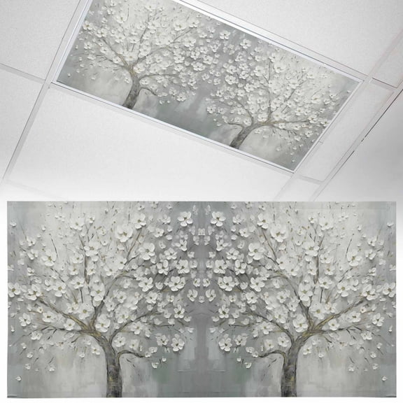 1 Pack Tree Flower Fluorescent Light Covers for Ceiling Lights Oil Painting Modern Magnetic Ceiling Light Covers Overhead Light Filters for Office Classroom Home