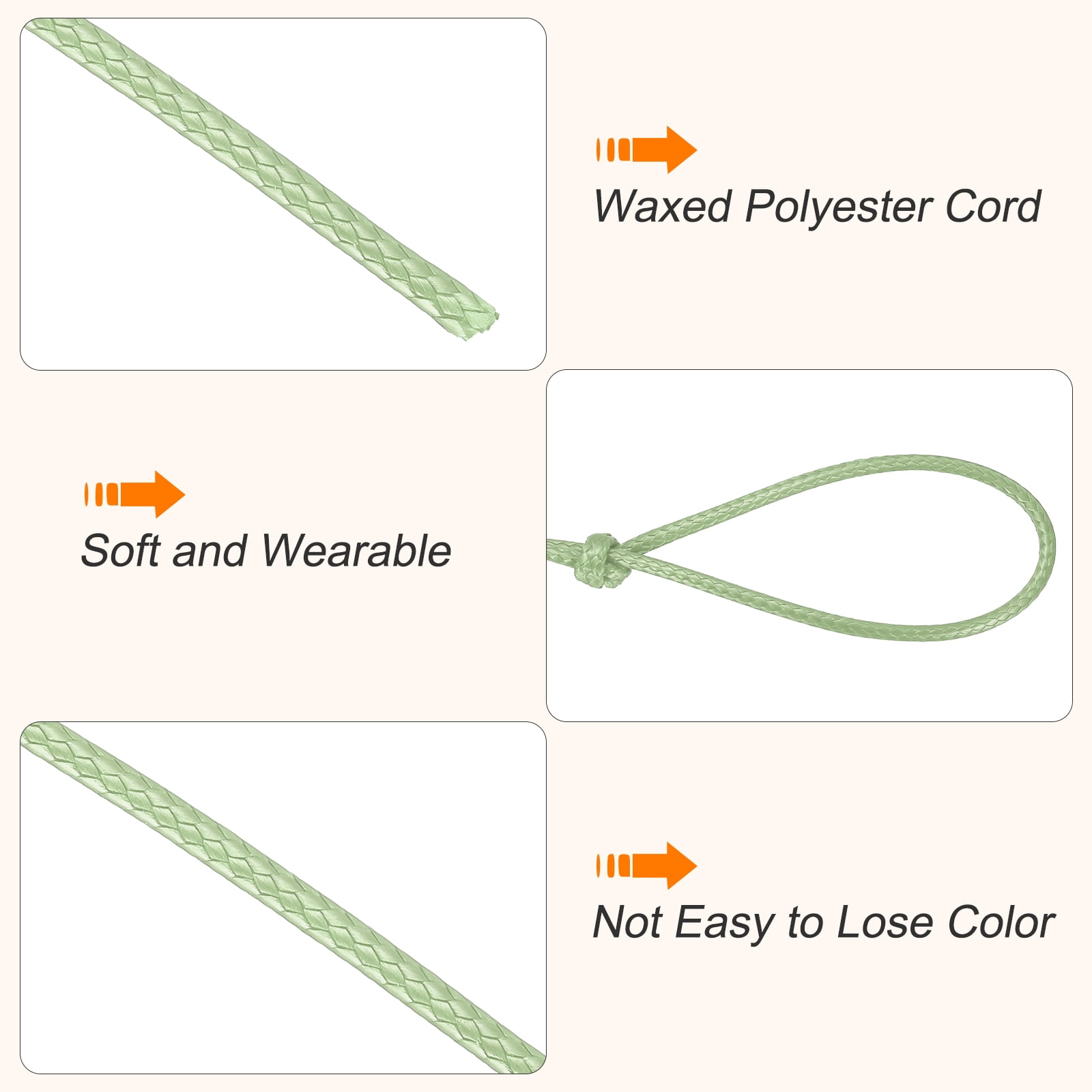 Waxed Cord 2.5mm Waxed Thread 87 Yard Wax String Leather Cord for Bracelet Making, Necklaces, Beading, Jewelry Making and DIY Crafts(Light Green)