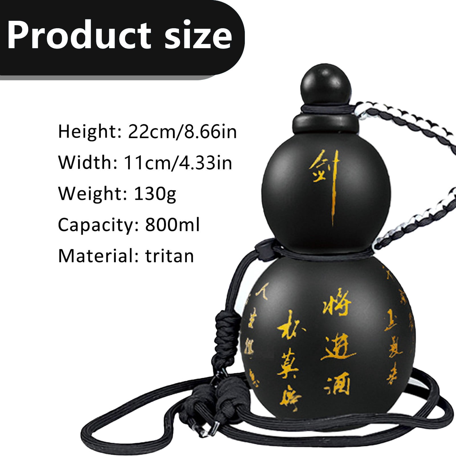 Miyuadkai Gourd Water Bottle Bright Transparent with Gold Sticker + Strap + Waist Rope + Cup Brush - 28Oz Clear Tritan Water Bottle | Reusable, Leak Proof Sport Flask