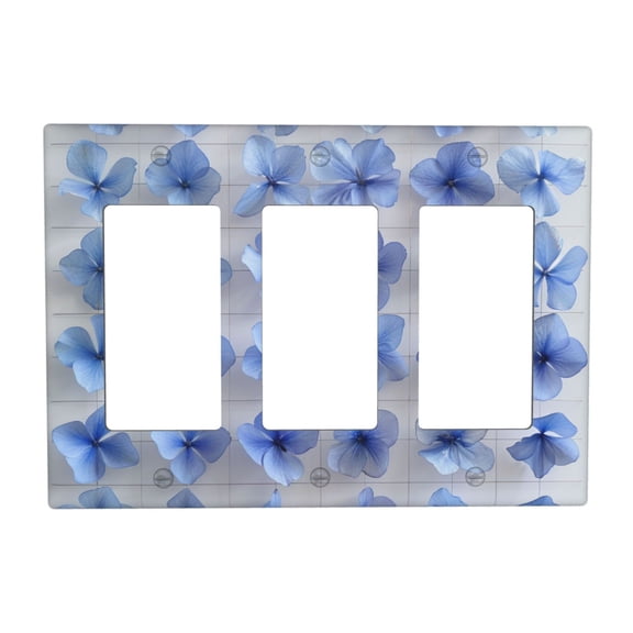 Flowers Cobalt Blue Switch Cover Decorative Wall Plate 3-Gang Standard Size