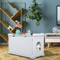thumbnail image 2 of SESSLIFE Cat Litter Box Enclosure, Wood Hidden Cat Litter Box Furniture with Double Doors, Spacious Storage, White Cat House Washroom Storage Bench, TE2167, 2 of 10