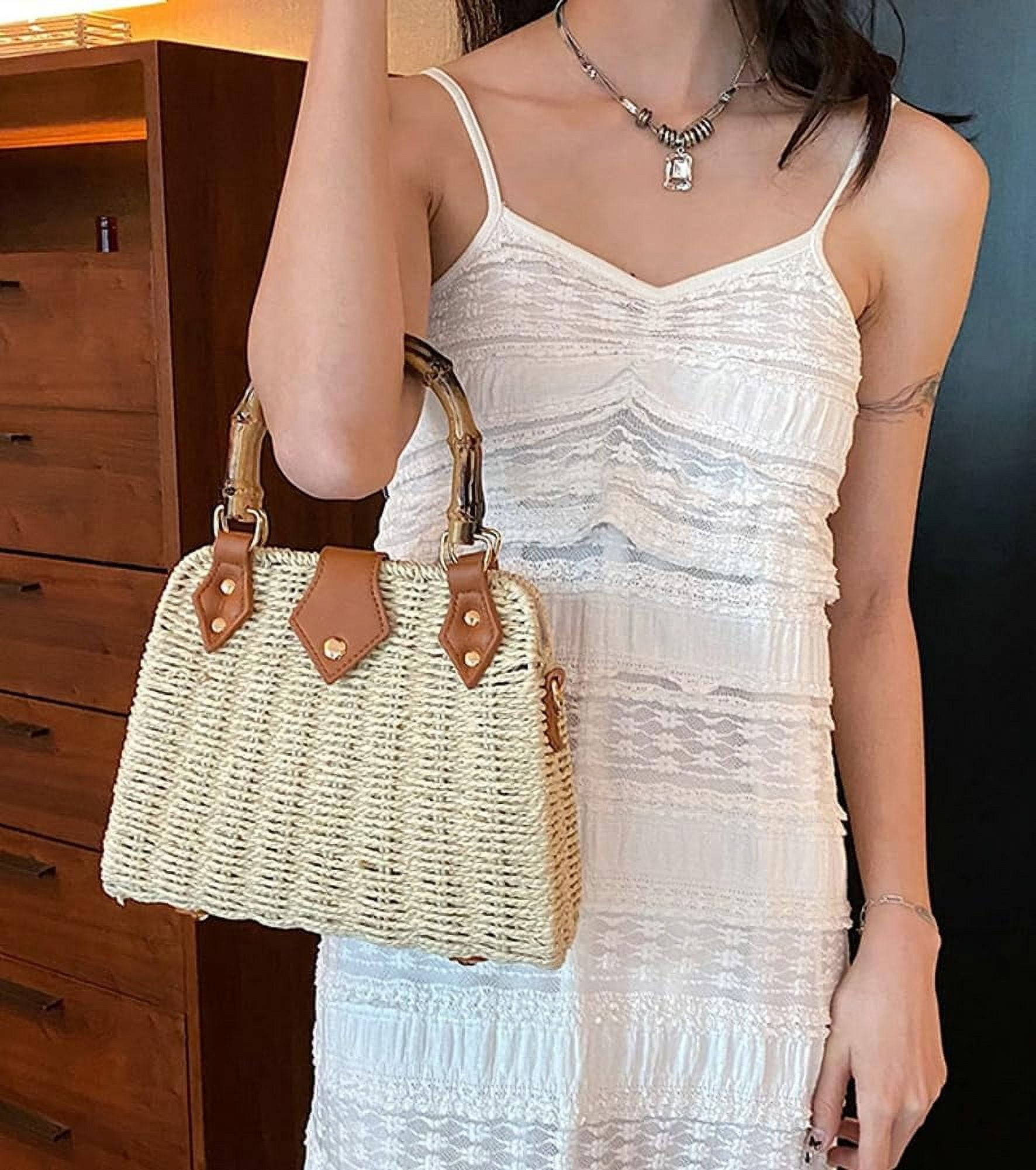 Summer Straw Bag for Women Beach Rattan Top-Handle Purse Straw Crossbody Clutch Bags Handwoven Tote Handbag 2024
