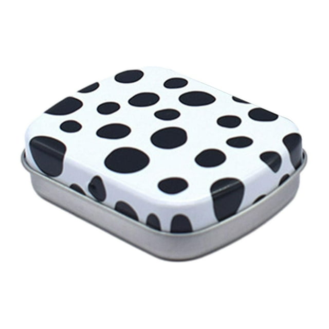 veasfak Small Tin Box Metal Hinged Tin Box with Lid Storage Case Storage Container Empty Black And White Dots