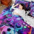 thumbnail image 4 of Castle Fairy Abstract Video Game Bedding Comforter Set,Futuristic Grid Queen Bedding Sets, 4 of 8