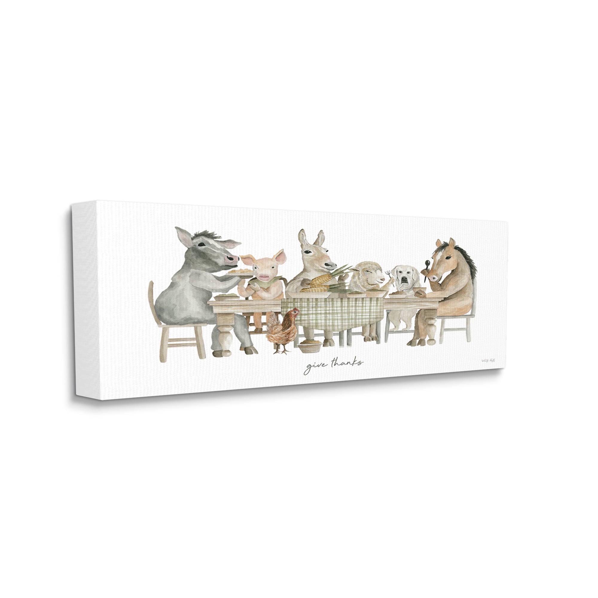Stupell Industries Give Thanks Farmhouse Kitchen Animals & Insects Painting Gallery Wrapped Canvas Print Wall Art, 48 x 20