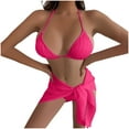 thumbnail image 1 of Wancir Swimsuits for Women 2025 - Women's Solid Color Sexy Bikini Backless Drawstring Strap Split Swimsuit Three Piece Set, 1 of 5