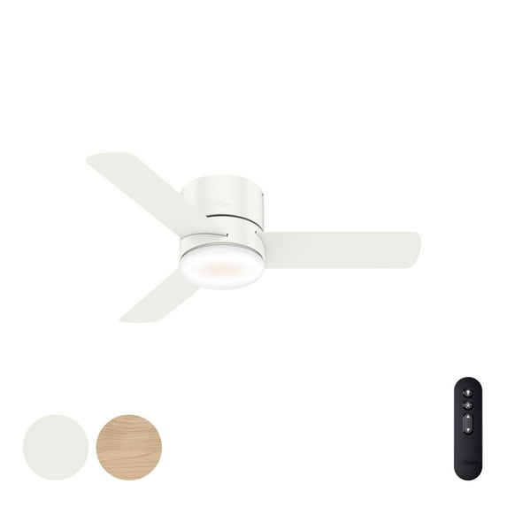 Restored Hunter Fan 44 inch White Low Profile Indoor Ceiling Fan with Light and Remote Control for Bedroom, Living Room/Family Room, Dining Room, Kitchen, Office (Refurbished)