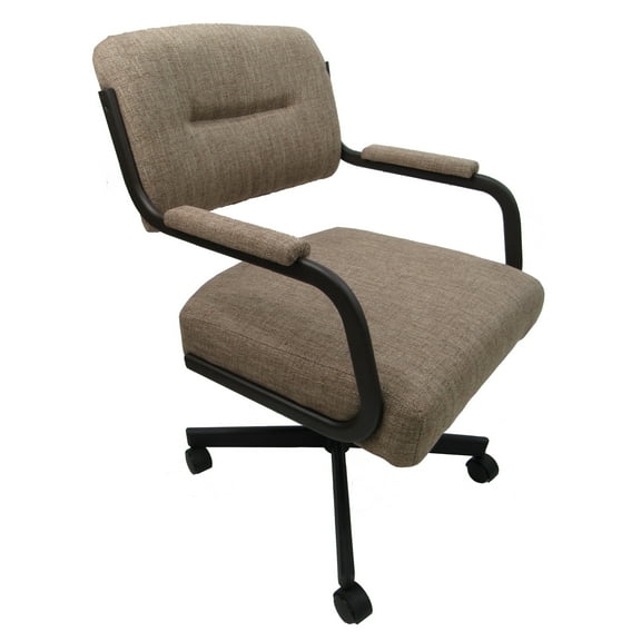 M-110 Swivel Dining Chair on Wheels - Basin Beige on Brown