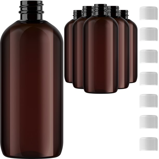 Bulk Essentials 16 oz Plastic PET Amber Bottles with Screw On Cap (6
