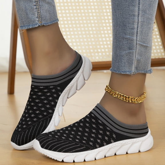 Women's mesh Breathable Soft Sole Mules Fashion Knitted Backless Slip on Lightweight Walking Shoes Casual Comfortable Outdoor Sports Wedge Mule