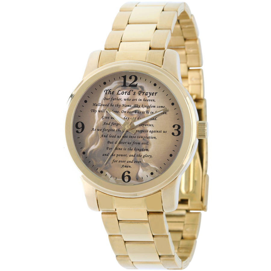 Men's The Lords Prayer Religious Bracelet Watch, Gold