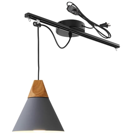 Kiven Movable Pendant Lights with 19" Track and 15ft Plug in Cord, Farmhouse Grey Chandeliers Height Adjustable,1-Light Dimmable Kitchen Island Lighting for Kitchen Island Dining Room Bar TB0107