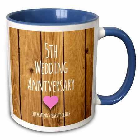 3dRose 5th Wedding Anniversary gift - Wood celebrating 5 years together - fifth anniversaries five yrs - Two Tone Blue Mug, (Best 5th Year Wedding Anniversary Gifts)